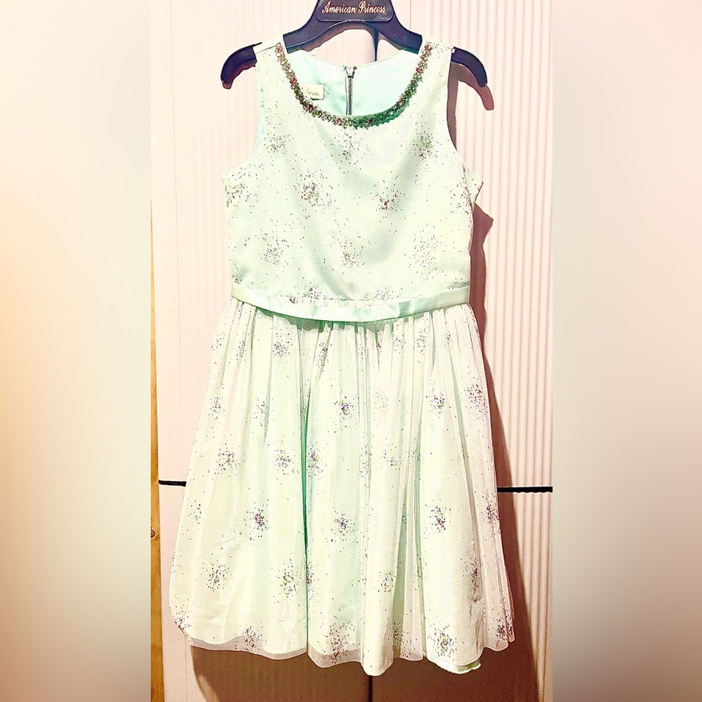 American Princess Teal/Aqua sleeveless dress with crystals Size 16